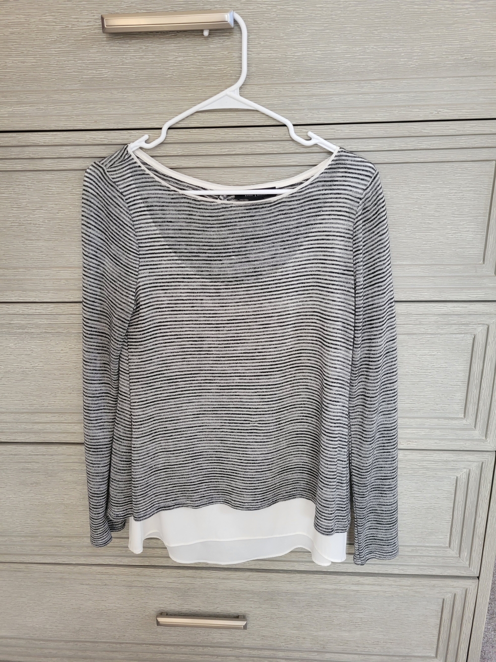 White House Black Market Black & White Striped Layered-Hem Top